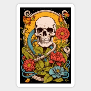 Botanic Bones - Artistic Fusion of Skeleton & Flora Tee Magnet